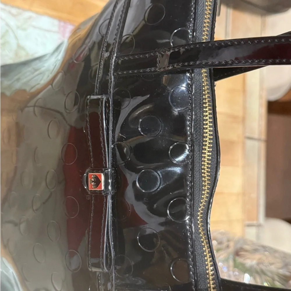Kate Spade Black Glossy Tote with Embossed Circles